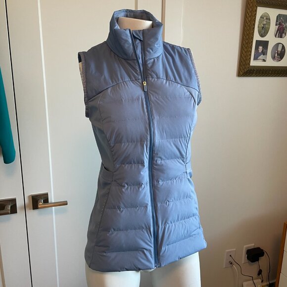 Lululemon Down For It All White Goose Down Fill Full Zip Running Vest Blue Sz 6 - Picture 15 of 15